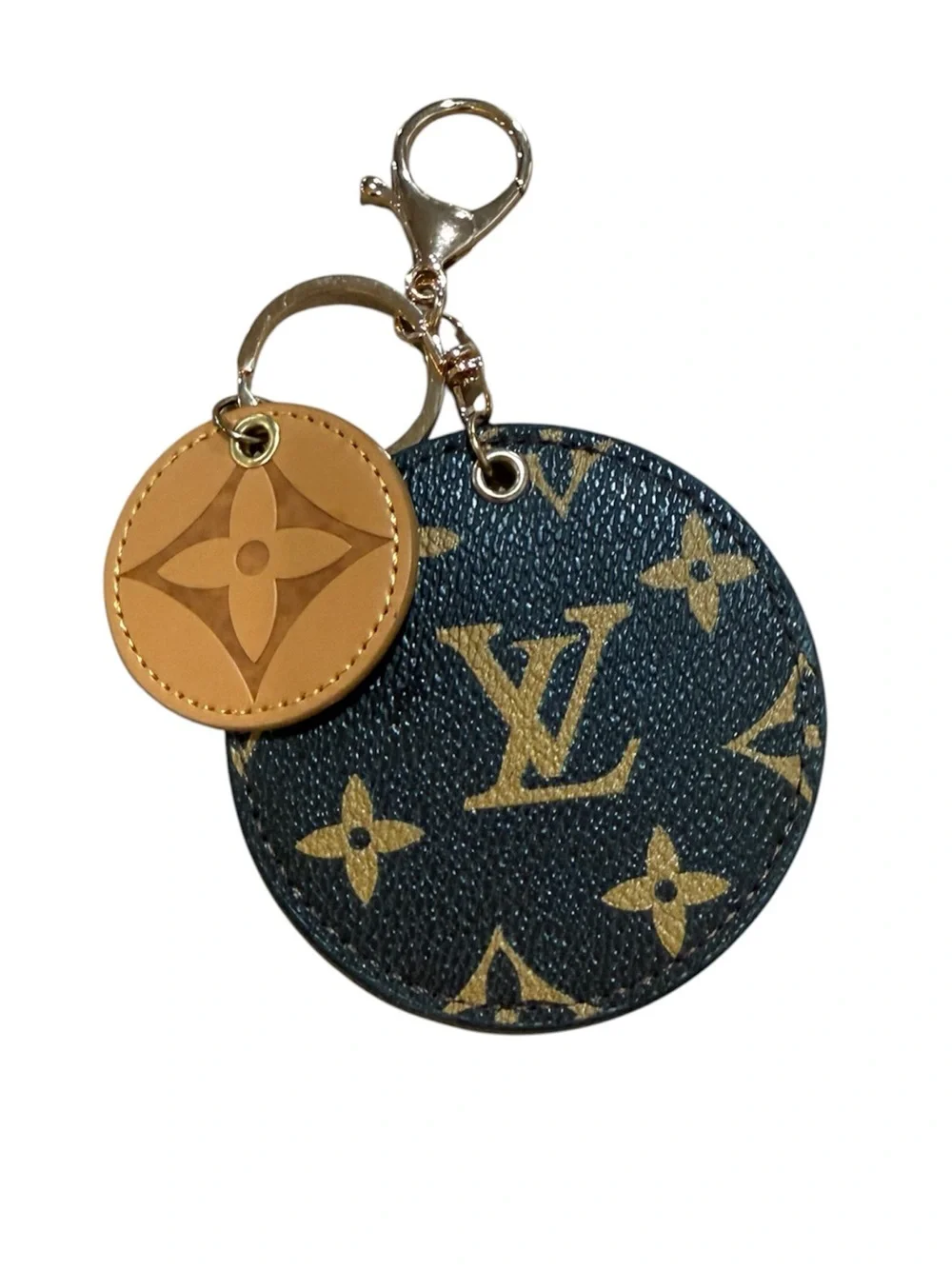 Fashion Monogram Round Keychain Charm in Brown (One Keychain) Showing both sides